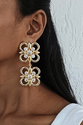 Gold Plated Swarovski Dangler Earrings by BBLINGG