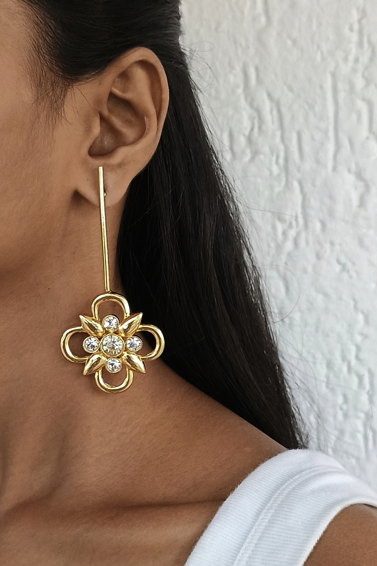 Gold Plated Swarovski Long Earrings by BBLINGG at Pernia's Pop Up Shop
