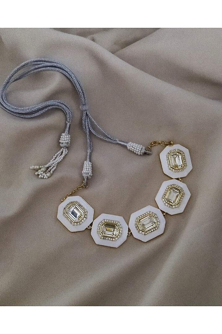 Gold Plated Swarovski & CZ Crystal White Enameled Adjustable Choker Necklace by BBLINGG at Pernia's Pop Up Shop
