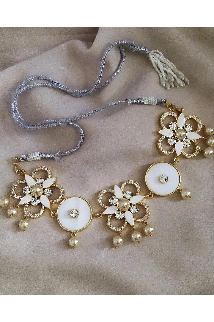 Gold Plated Mother Of Pearl & Swarovski Crystal Adjustable Choker Necklace by BBLINGG at Pernia's Pop Up Shop