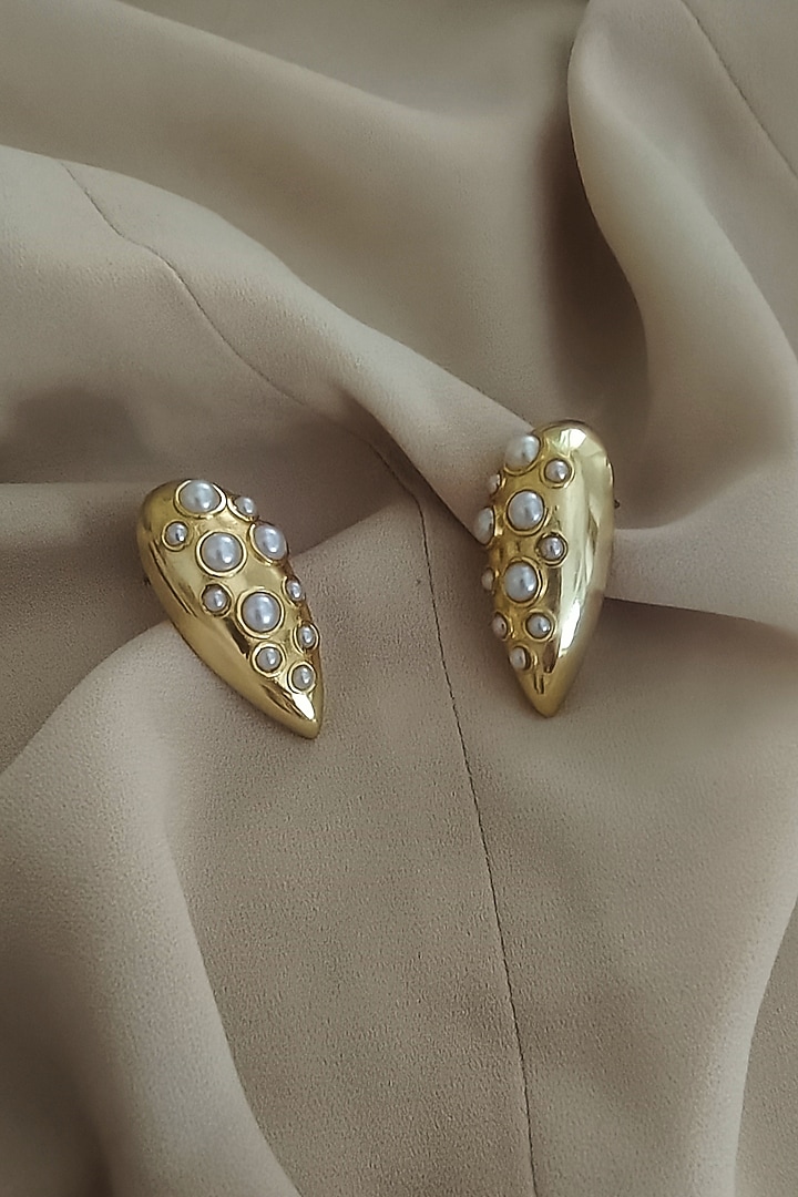 Gold Pleated Pearls Stud Earring by BBLINGG at Pernia's Pop Up Shop