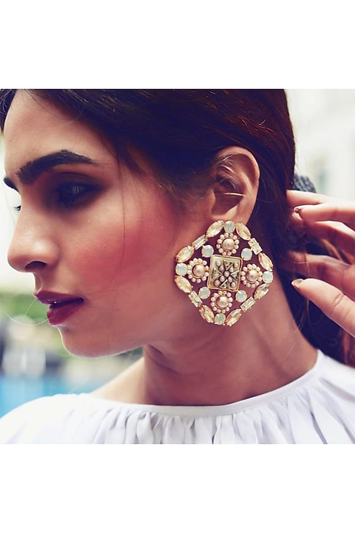 Gold Finish Swarovski Stud Earrings by BBLINGG at Pernia's Pop Up Shop
