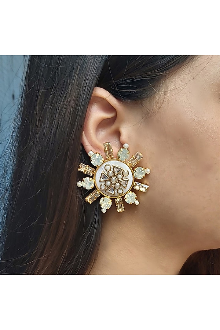 Gold Finish Kundan Stud Earrings by BBLINGG at Pernia's Pop Up Shop