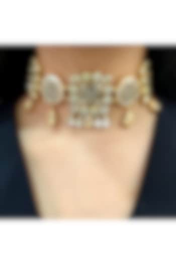 Gold Finish Opal Stone Choker Necklace by BBLINGG at Pernia's Pop Up Shop