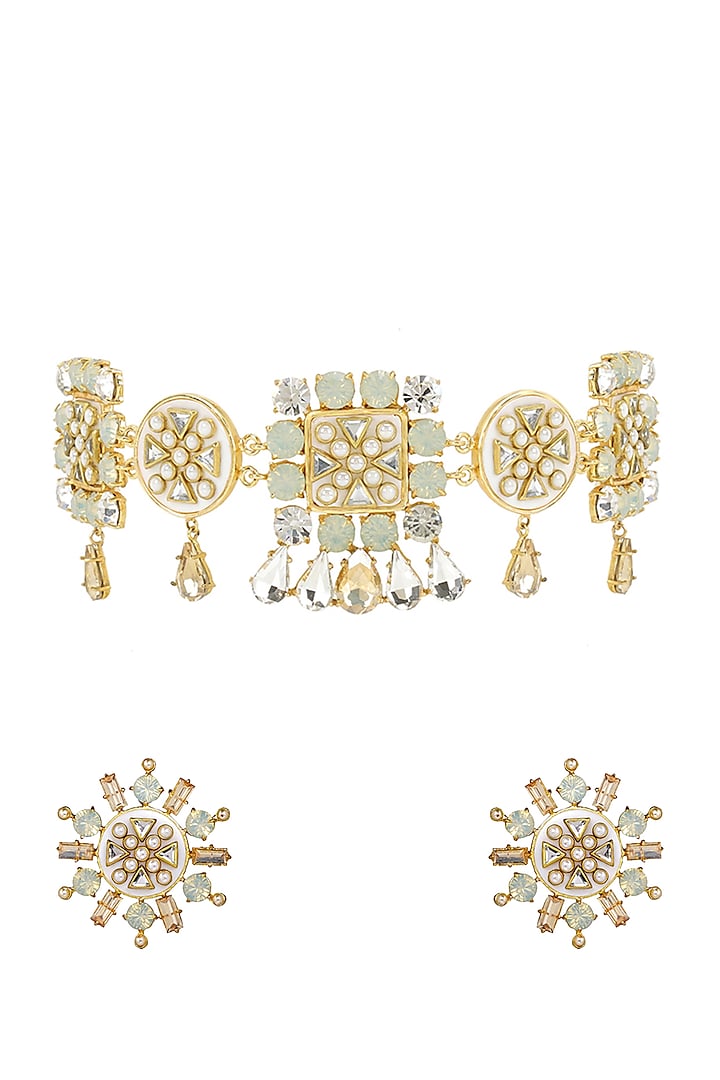 Gold Finish Kundan Necklace Set by BBLINGG