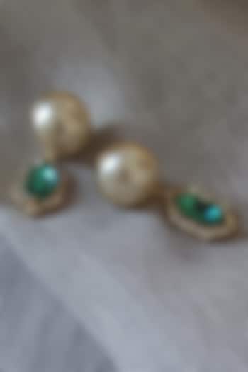Gold Finish Swarovski Pearls & Crystals Dangler Earrings by BBLINGG
