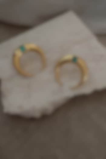 Gold Finish Crystal Moon Hoop Earrings by BBLINGG