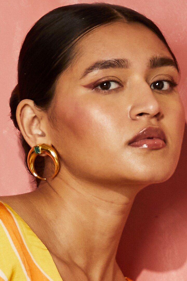 Gold Finish Crystal Moon Hoop Earrings by BBLINGG at Pernia's Pop Up Shop