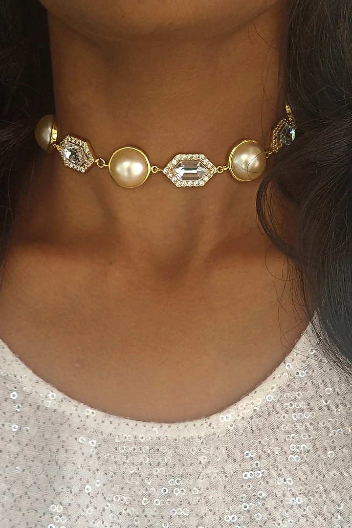 Gold Finish Crystal Choker Necklace by BBLINGG at Pernia's Pop Up Shop