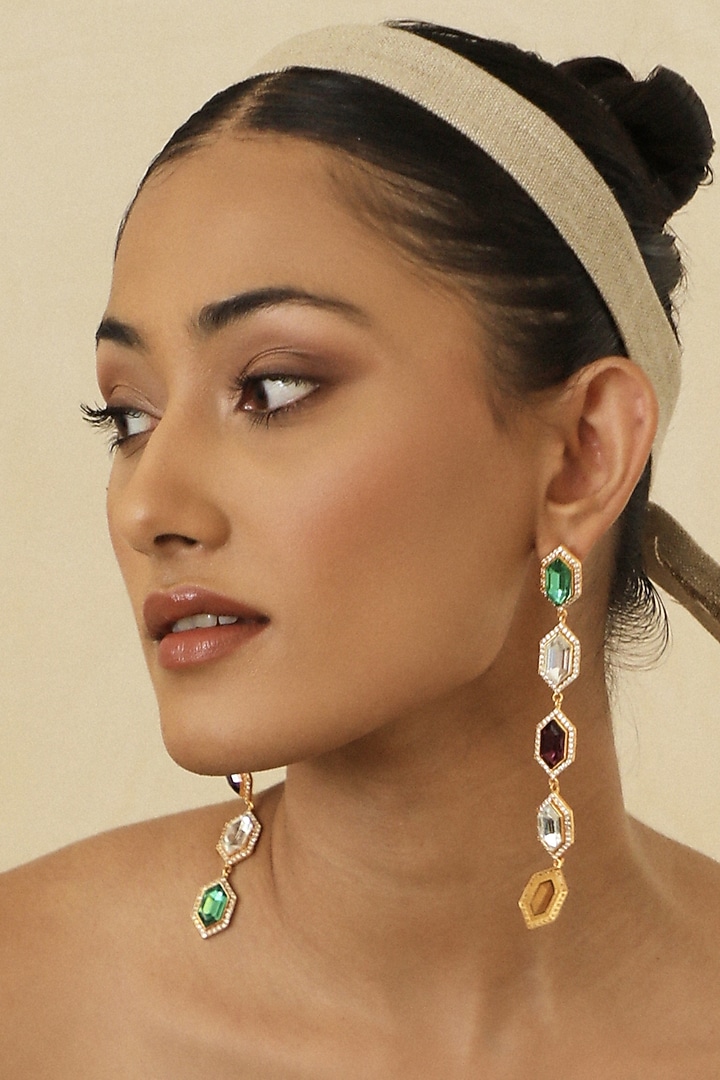 Gold Finish Swarovski Crystal Long Earrings by BBLINGG at Pernia's Pop Up Shop