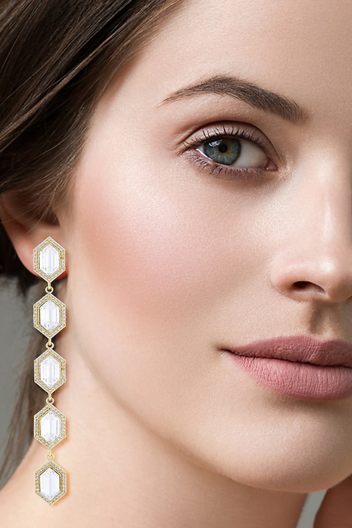 Gold Finish Swarovski Crystal Long Earrings by BBLINGG at Pernia's Pop Up Shop