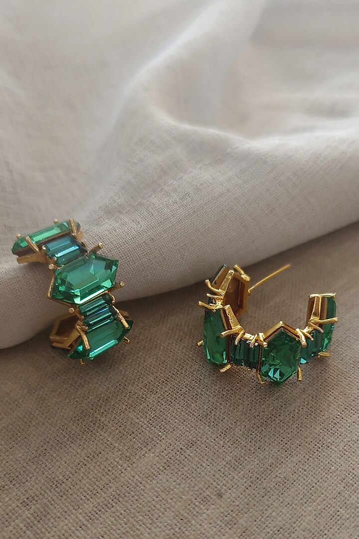 Gold Plated Swarovski Crystal Mini Hoop Earrings by BBLINGG