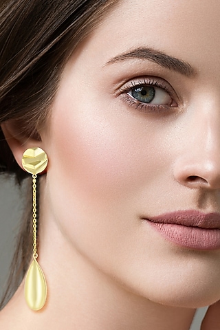 Gold Finish Textured Long Dangler Earrings by BBLINGG