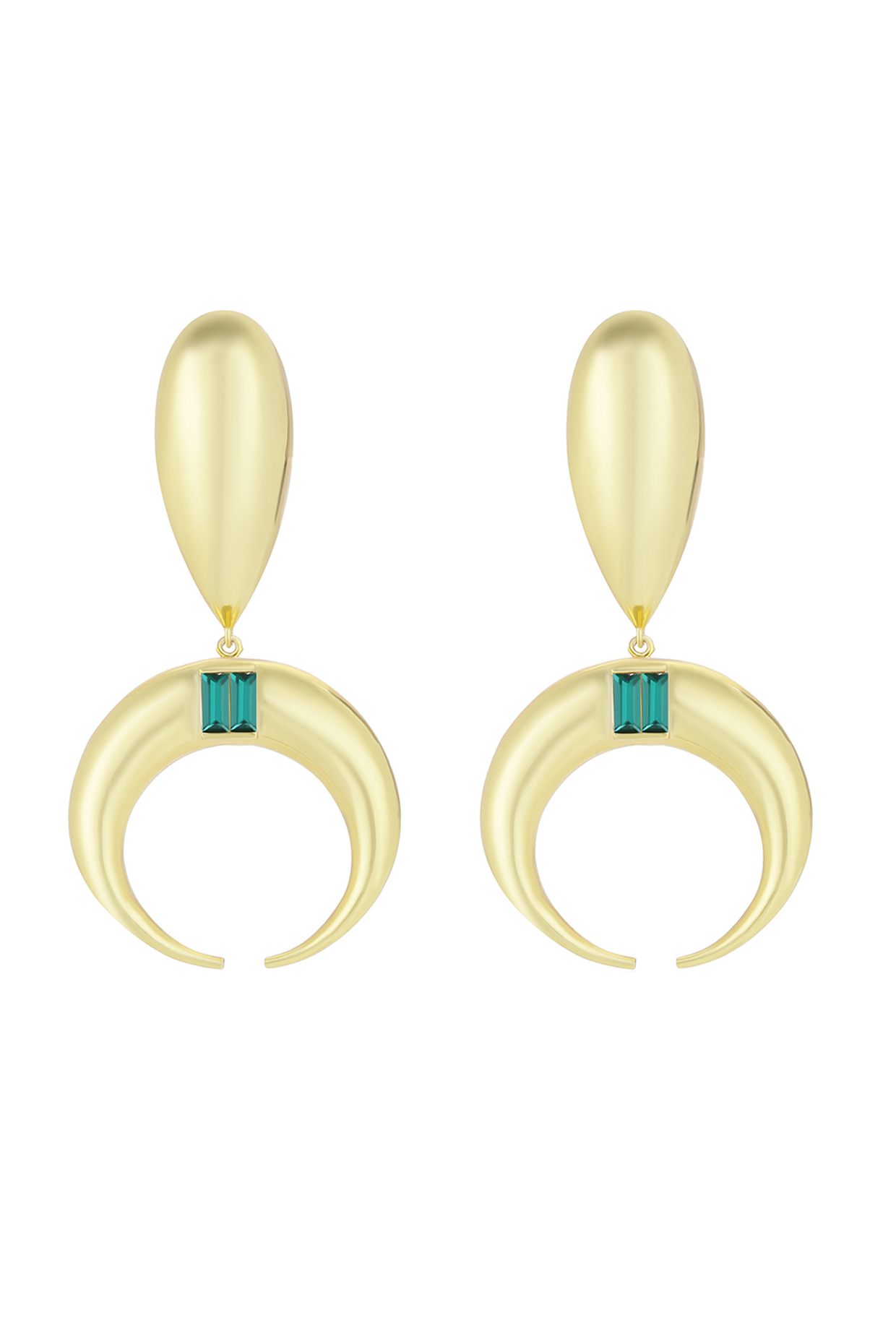 Gold Plated Baguette Crystal Dangler Earrings by BBLINGG