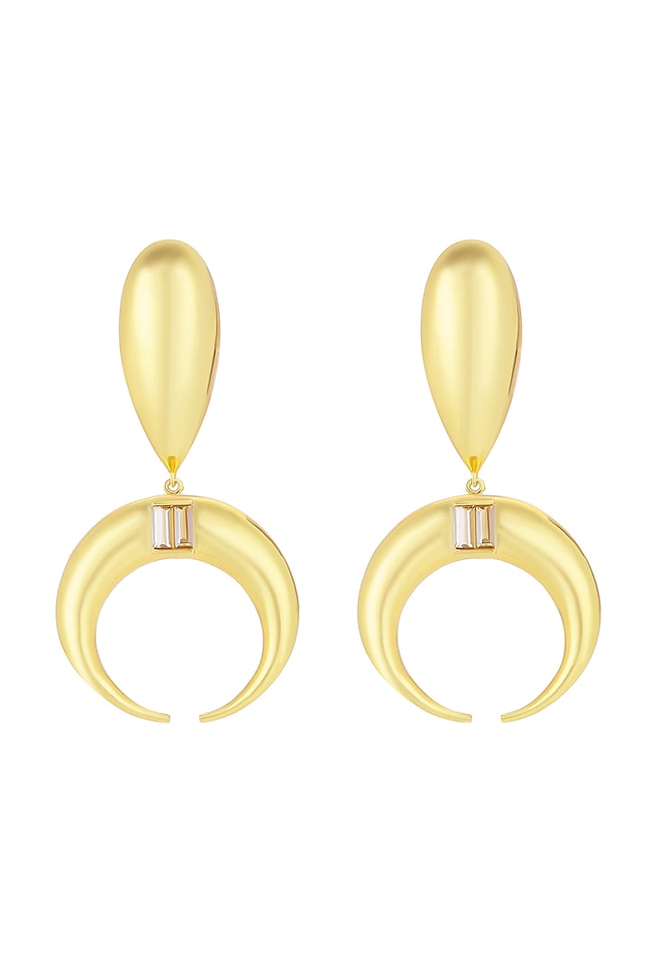Gold Plated Baguette Crystal Dangler Earrings by BBLINGG