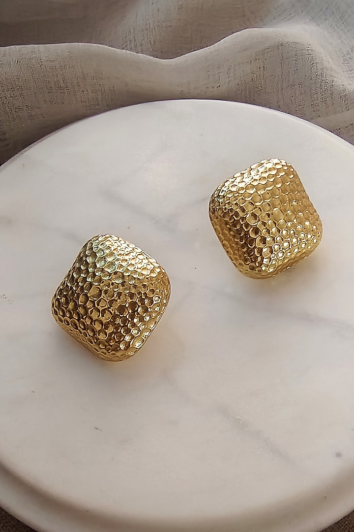 Gold Plated Textured Stud Earrings by BBLINGG