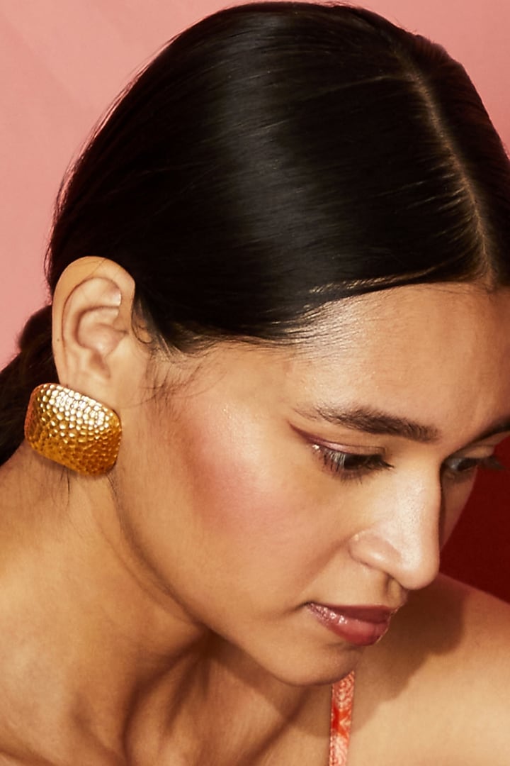 Gold Plated Textured Stud Earrings by BBLINGG at Pernia's Pop Up Shop