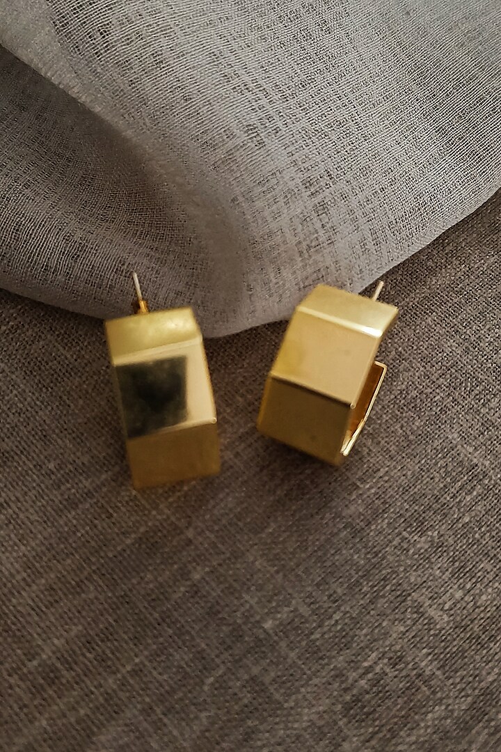 Gold Plated Hexagonal Mini Hoop Earrings by BBLINGG