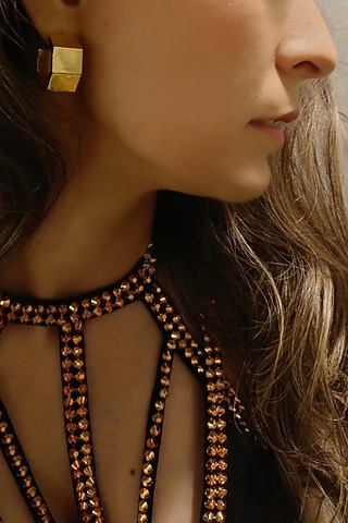 Gold Plated Hexagonal Mini Hoop Earrings by BBLINGG