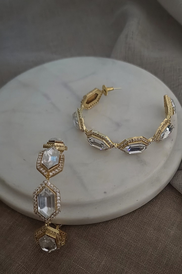 Gold Plated Swarovski Crystal Hoop Earrings by BBLINGG