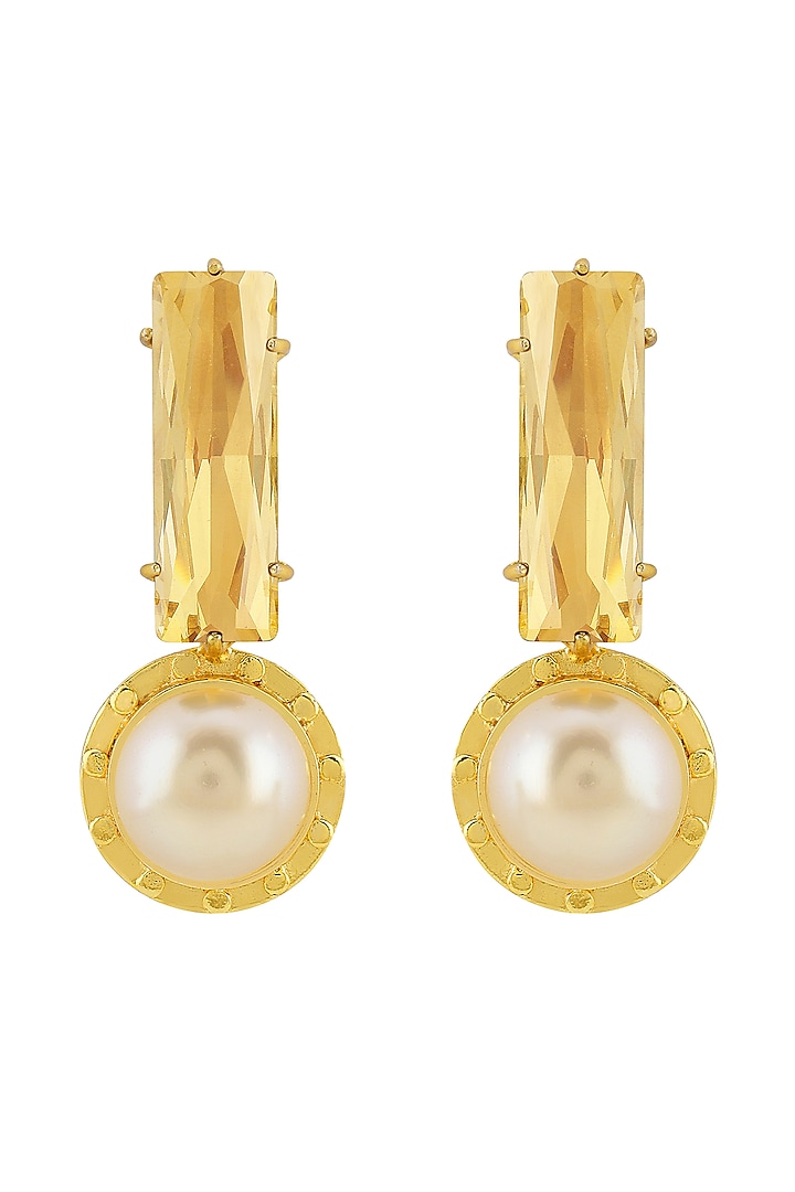 Gold Finish Swarovski & Pearls Earrings by BBLINGG
