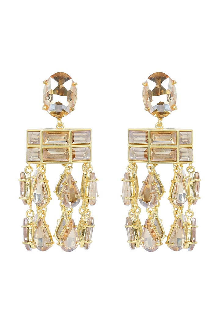 Gold Finish Crystal Dangler Earrings by BBLINGG
