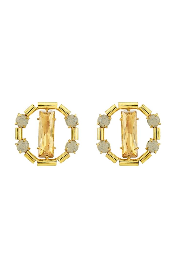 Gold Finish Swarovski Crystals Stud Earrings by BBLINGG
