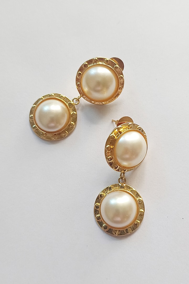 Gold Finish Swarovski Pearls Dangler Earrings by BBLINGG