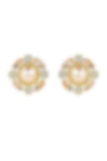 Gold Finish Swarovski Pearls Stud Earrings by BBLINGG