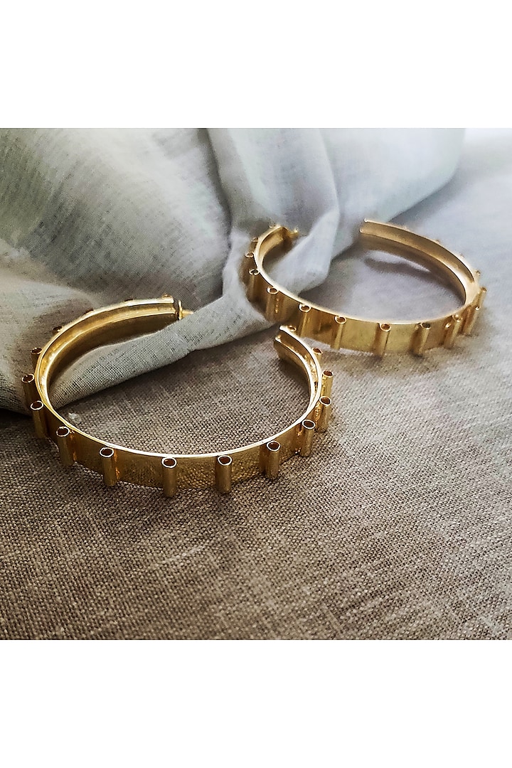 Gold Finish Hoop Earrings In Brass by BBLINGG