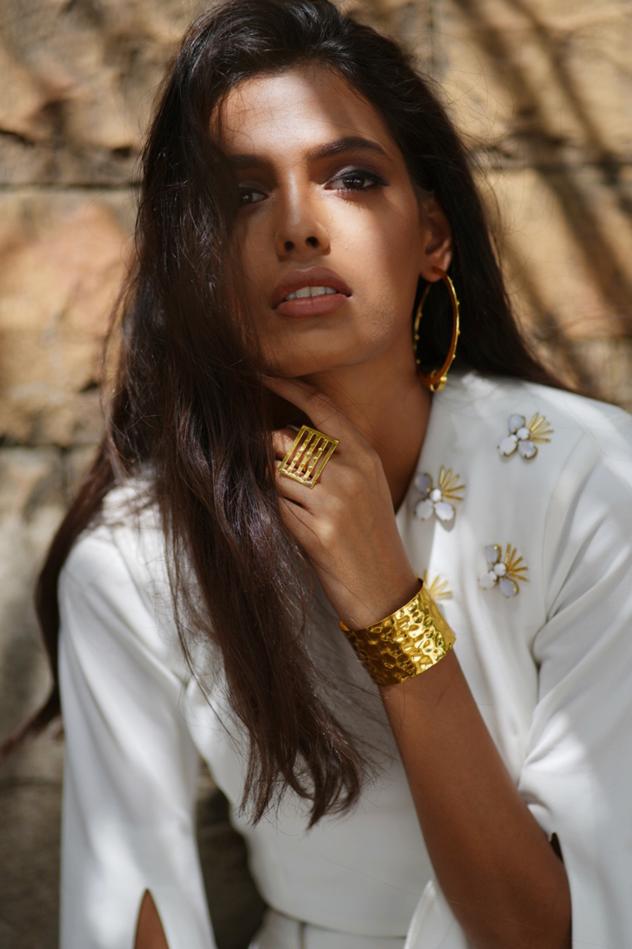 Gold Finish Textured Cuff by BBLINGG at Pernia's Pop Up Shop