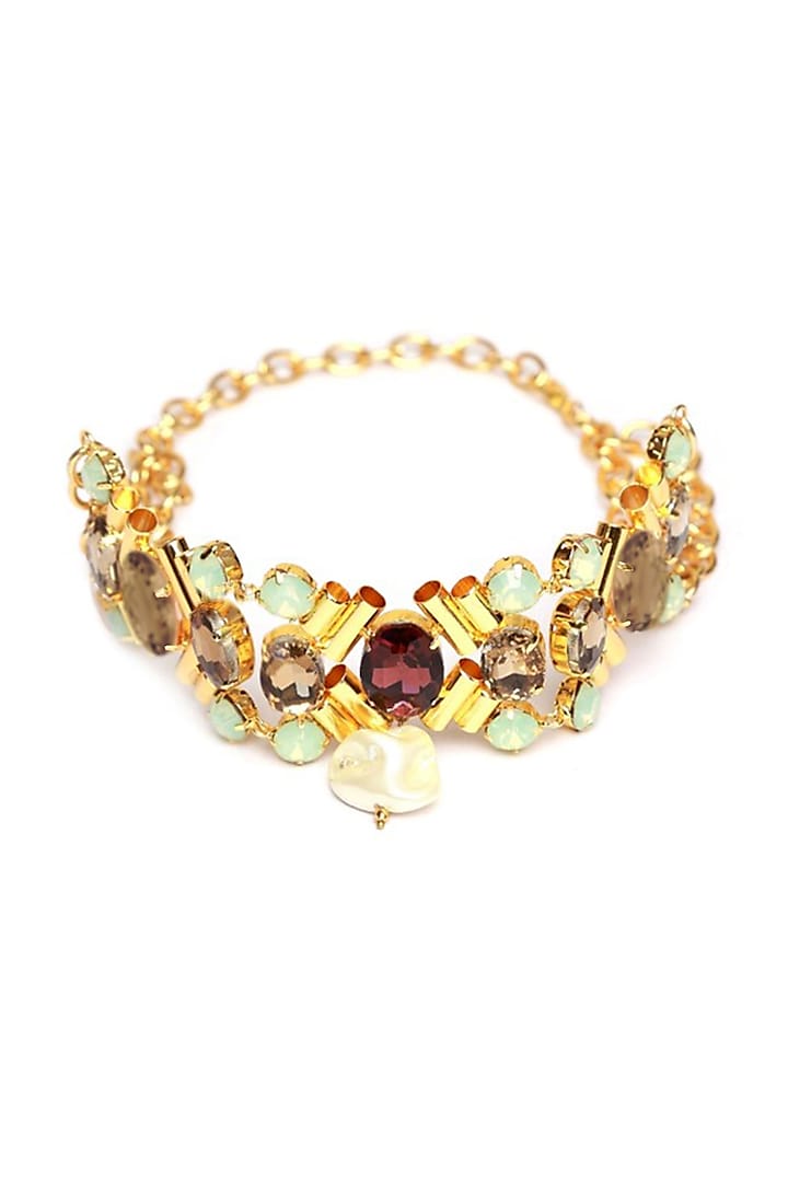 Gold Finish Opal Crystals Choker Necklace by BBLINGG