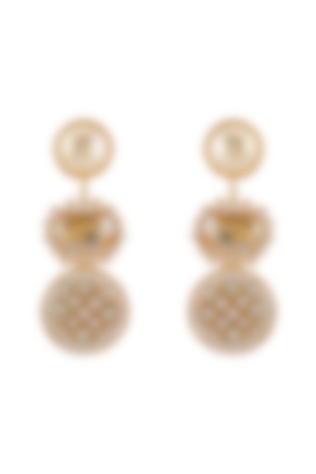 Gold Finish Natural Ivory Stone Earrings by BBLINGG