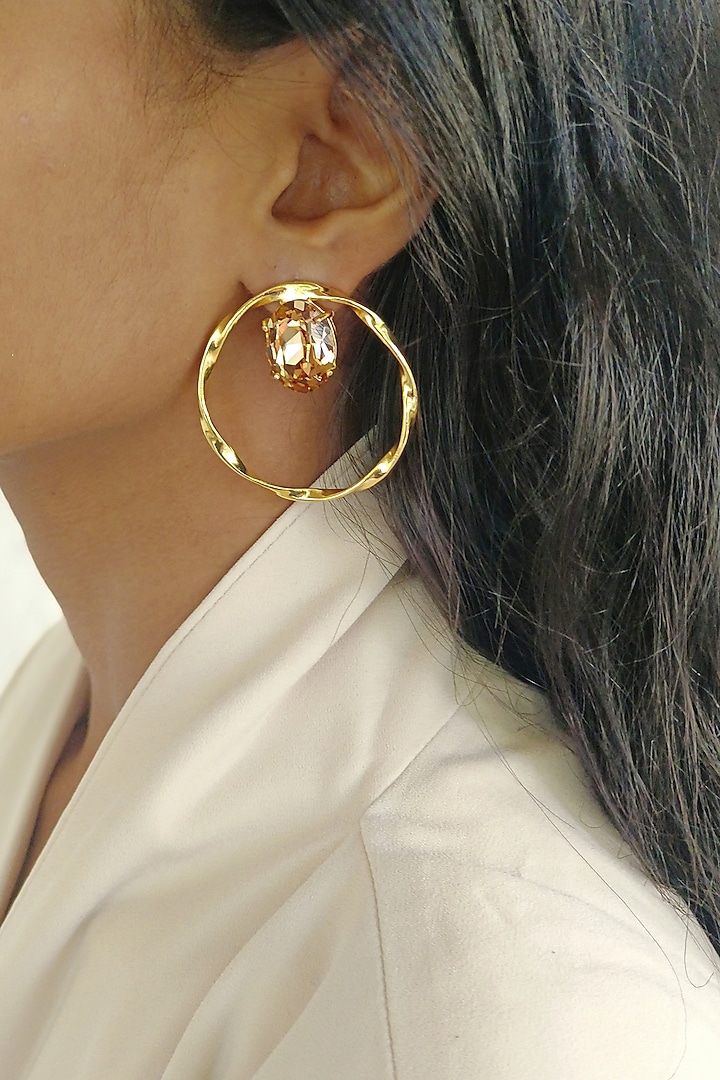 Gold Finish Swarovski Crystals Twisted Hoop Earrings by BBLINGG at Pernia's Pop Up Shop