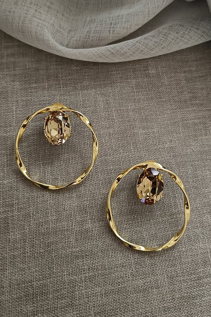 Gold Finish Swarovski Crystals Twisted Hoop Earrings by BBLINGG at Pernia's Pop Up Shop