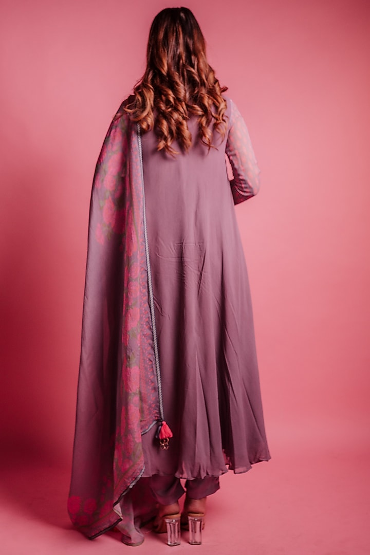 Dewberry Mauve Printed Party Wear Anarkali Set by Bandana Narula at Pernia's Pop Up Shop