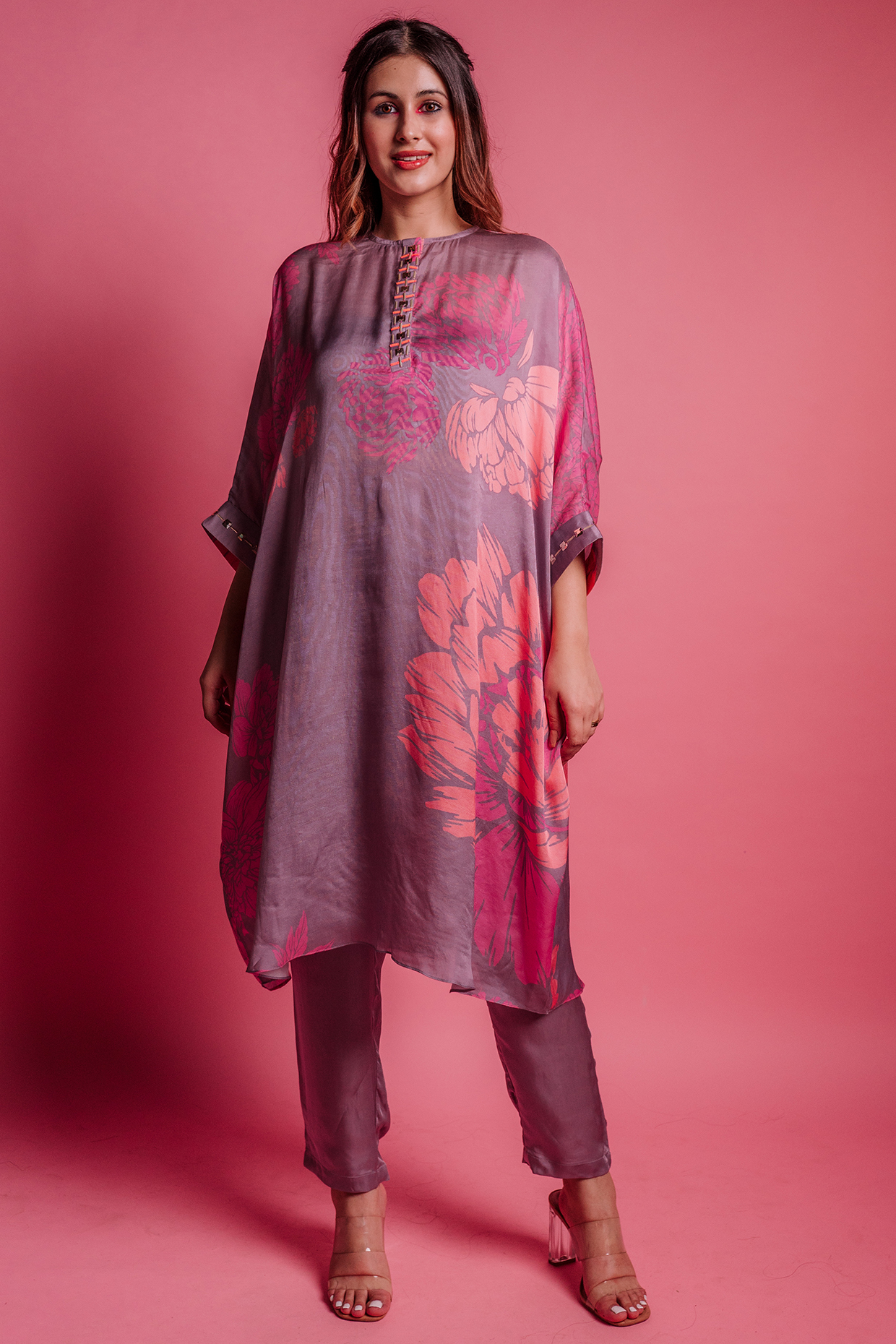 Dewberry Mauve Printed Kurta Set by Bandana Narula