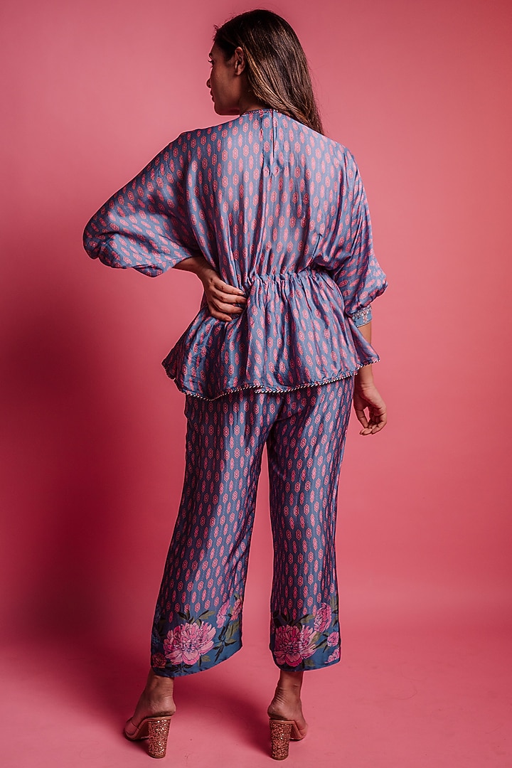 Dessert Blue Ikat Printed Co-Ord Set by Bandana Narula at Pernia's Pop Up Shop
