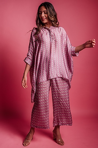 Dewberry Mauve Printed Tunic Set by Bandana Narula