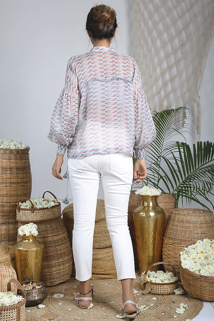 Pebble Grey & Flamingo Pink Organza Printed Shirt by Bandana Narula at Pernia's Pop Up Shop