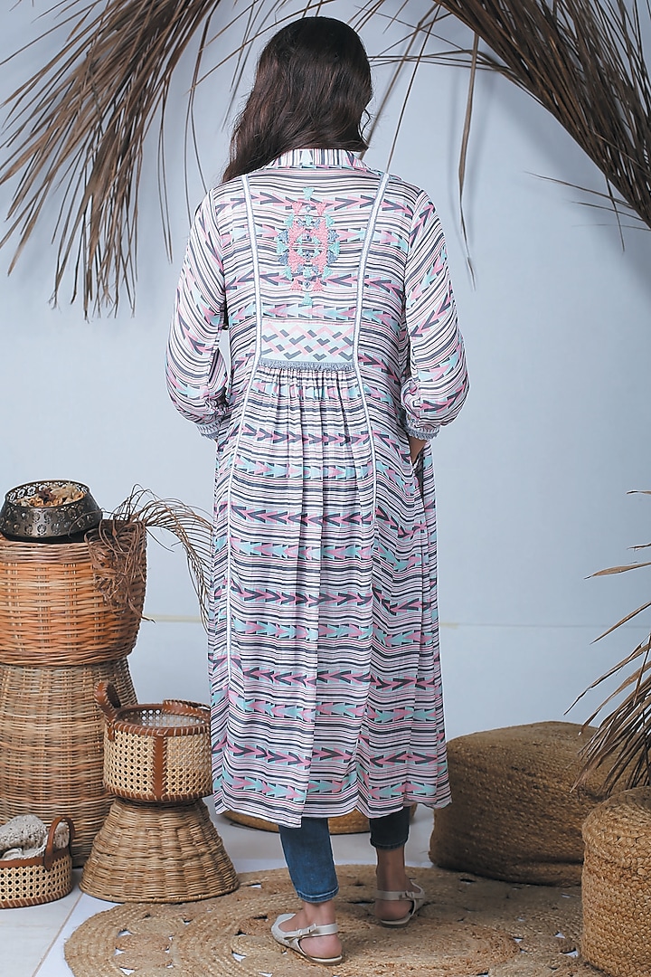 Pebble Grey Summer Silk Printed Jacket by Bandana Narula at Pernia's Pop Up Shop