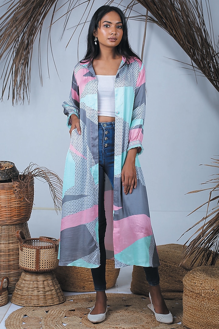 Multi-Colored Summer Silk Printed Jacket by Bandana Narula