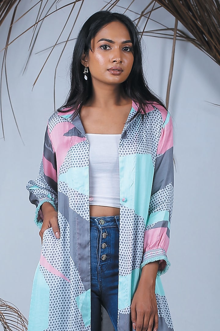 Multi-Colored Summer Silk Printed Jacket by Bandana Narula at Pernia's Pop Up Shop