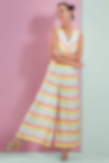 Blue Striped Jumpsuit With Embellished Belt by Bandana Narula at Pernia's Pop Up Shop