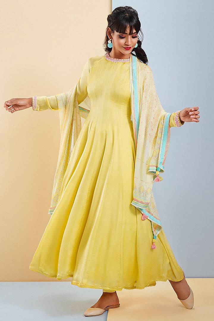 Sunshine Yellow Embellished Anarkali Set by Bandana Narula
