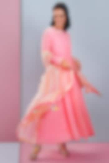Candy Pink Embellished Anarkali Set by Bandana Narula