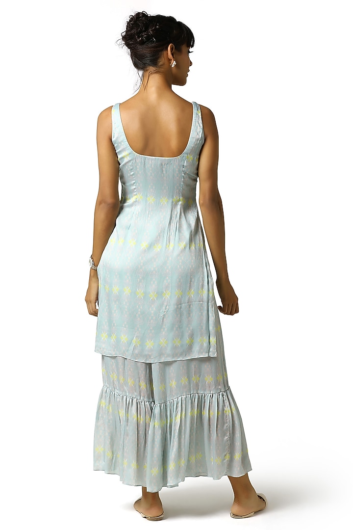 Turquoise Blue Embellished & Printed Party Wear Sharara Set by Bandana Narula at Pernia's Pop Up Shop