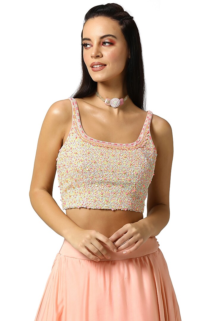 Pink Sequinned Wedding Lehenga Set by Bandana Narula at Pernia's Pop Up Shop