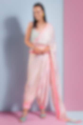 Candy Pink Printed & Embellished Saree Set by Bandana Narula