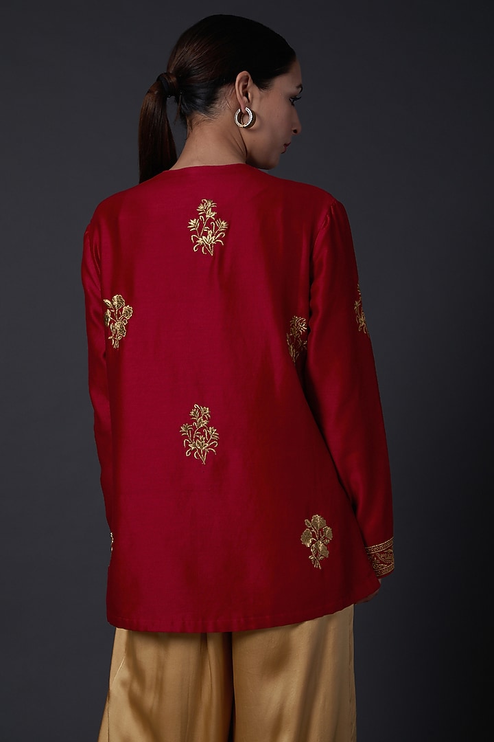Bindi Red Zari Embroidered Tunic by Balance by Rohit Bal at Pernia's Pop Up Shop